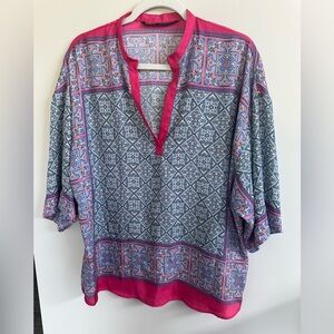 ❤️ Zara Beautiful Kimono Style Blue and Pink Patterned Top Medium Like New